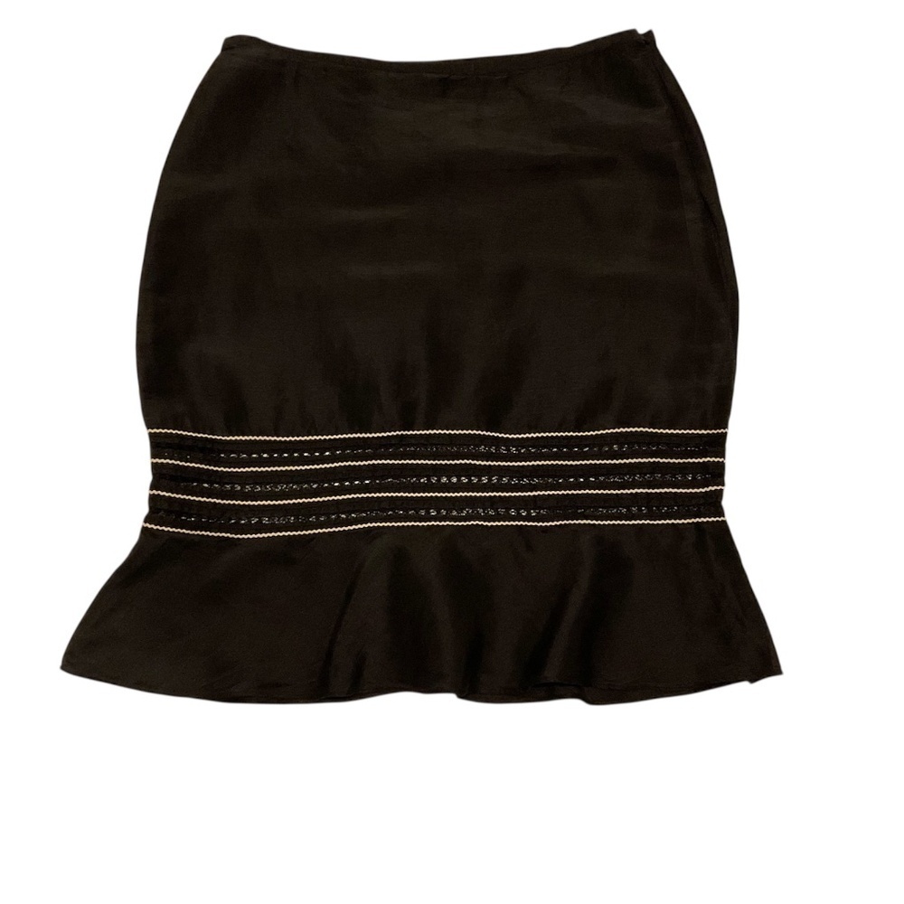 TOCCA Ruffle Hem Skirt Sz 8 Black Silk Blend Embroidered Romantic Regencycore